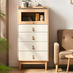Commode verticale minimaliste en bois naturel et verre