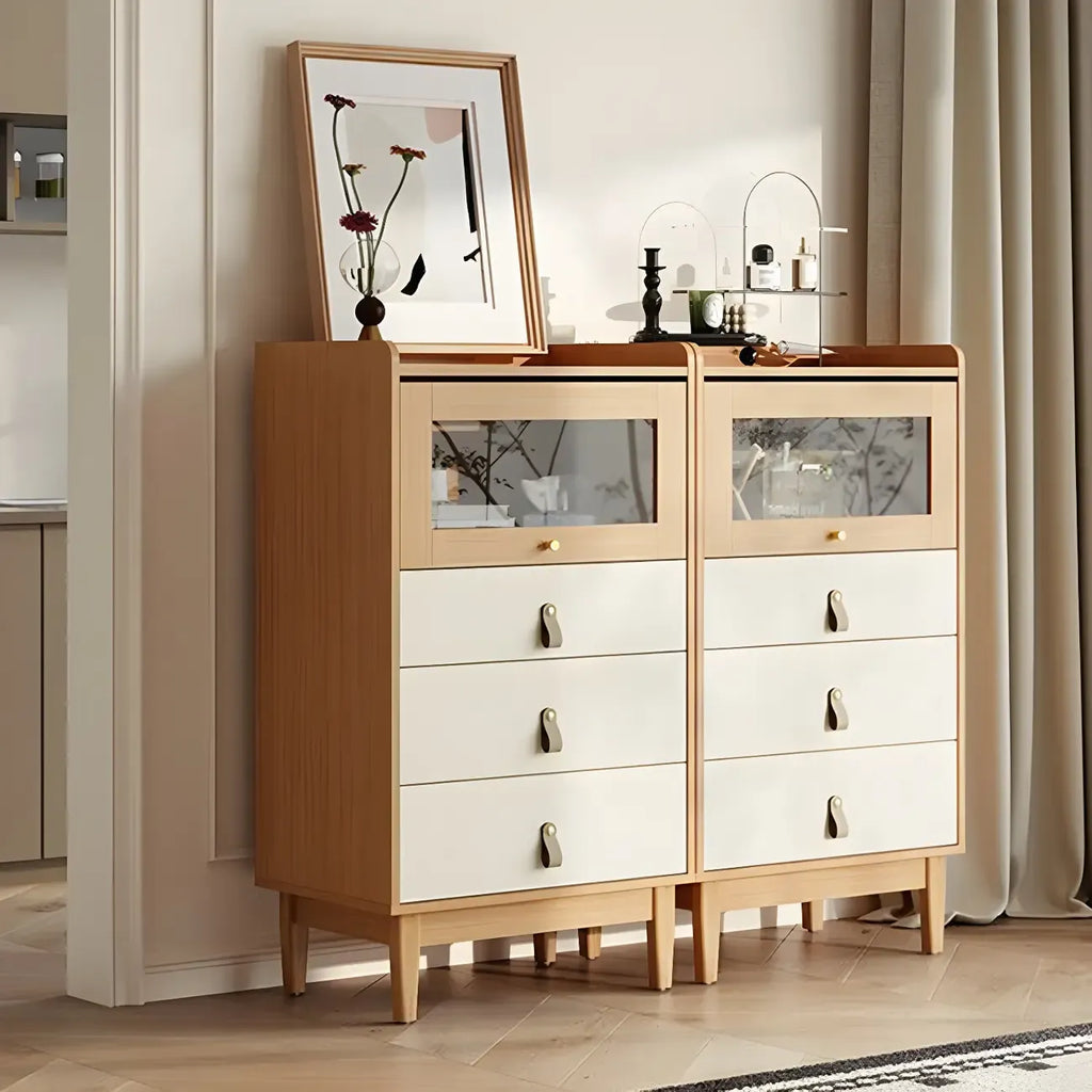 Commode verticale minimaliste en bois naturel et verre