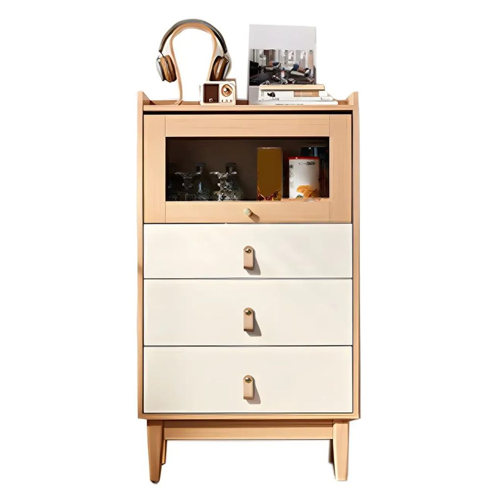 Commode verticale minimaliste en bois naturel et verre