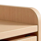 Commode en bois clair, finition naturelle durable et tiroirs en verre