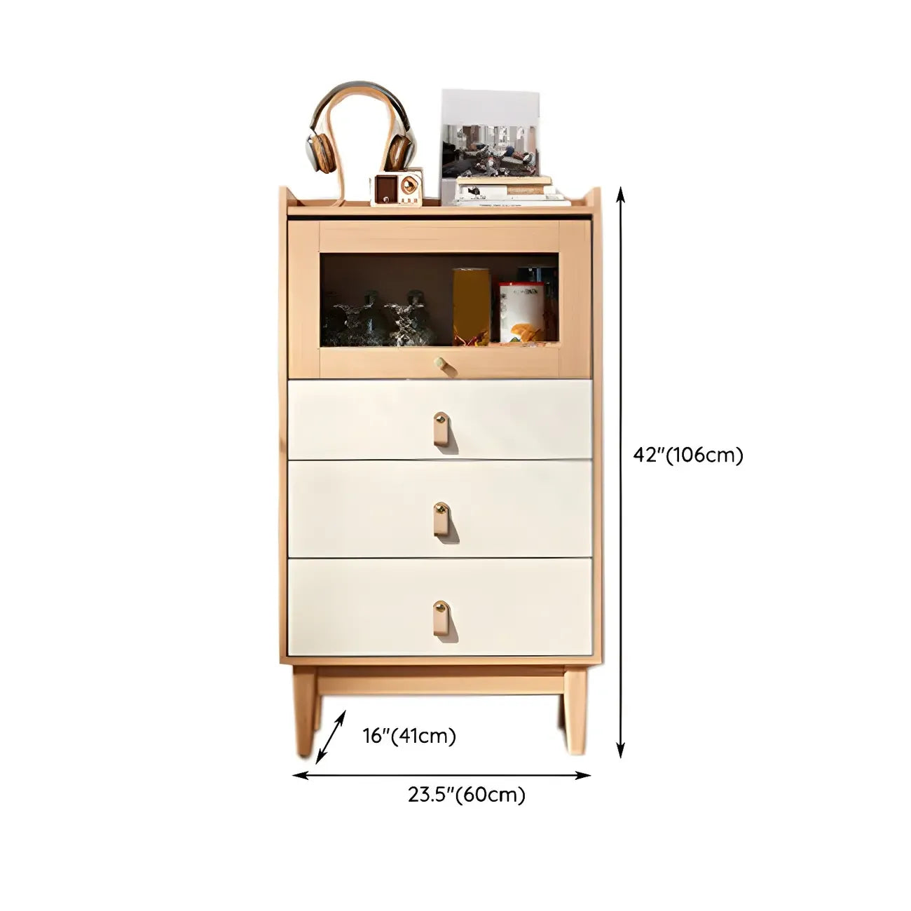 Commode verticale minimaliste en bois naturel et verre