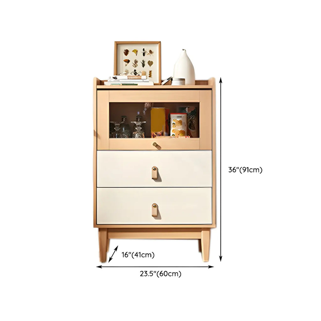 Commode verticale minimaliste en bois naturel et verre