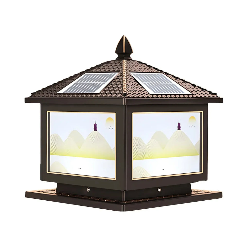 Lampadaires solaires carrés dorés en forme de maison pour l'extérieur