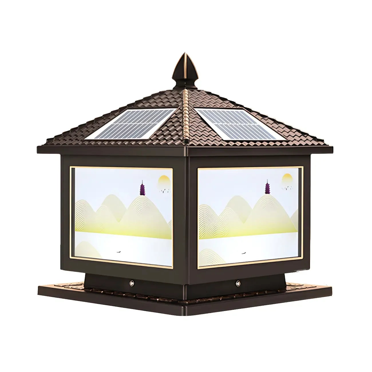 Lampadaires solaires carrés dorés en forme de maison pour l'extérieur