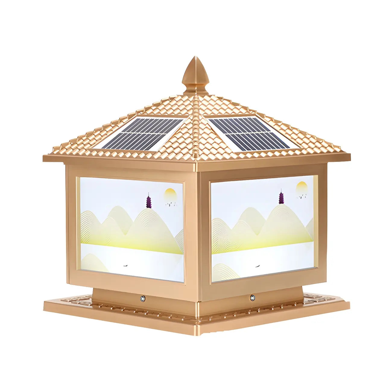 Lampadaires solaires carrés dorés en forme de maison pour l'extérieur