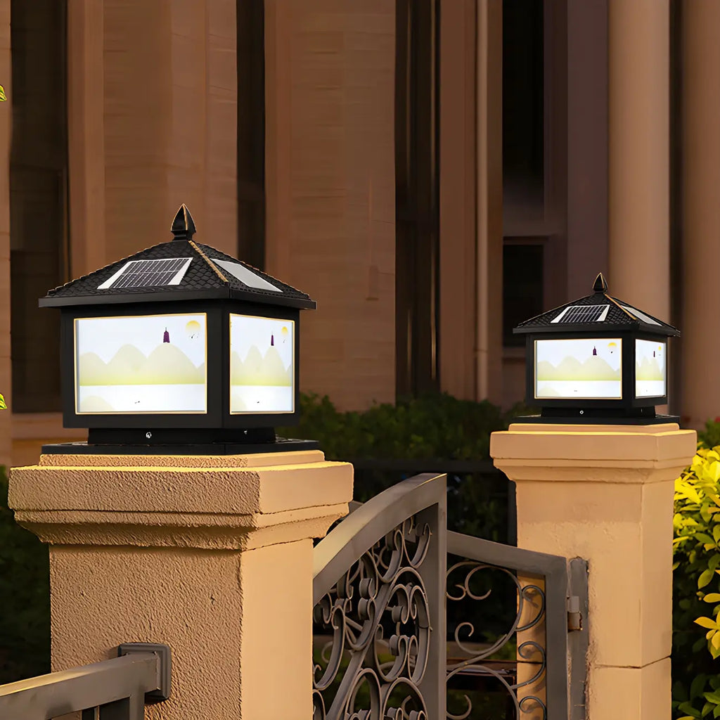 Lampadaires solaires carrés dorés en forme de maison pour l'extérieur