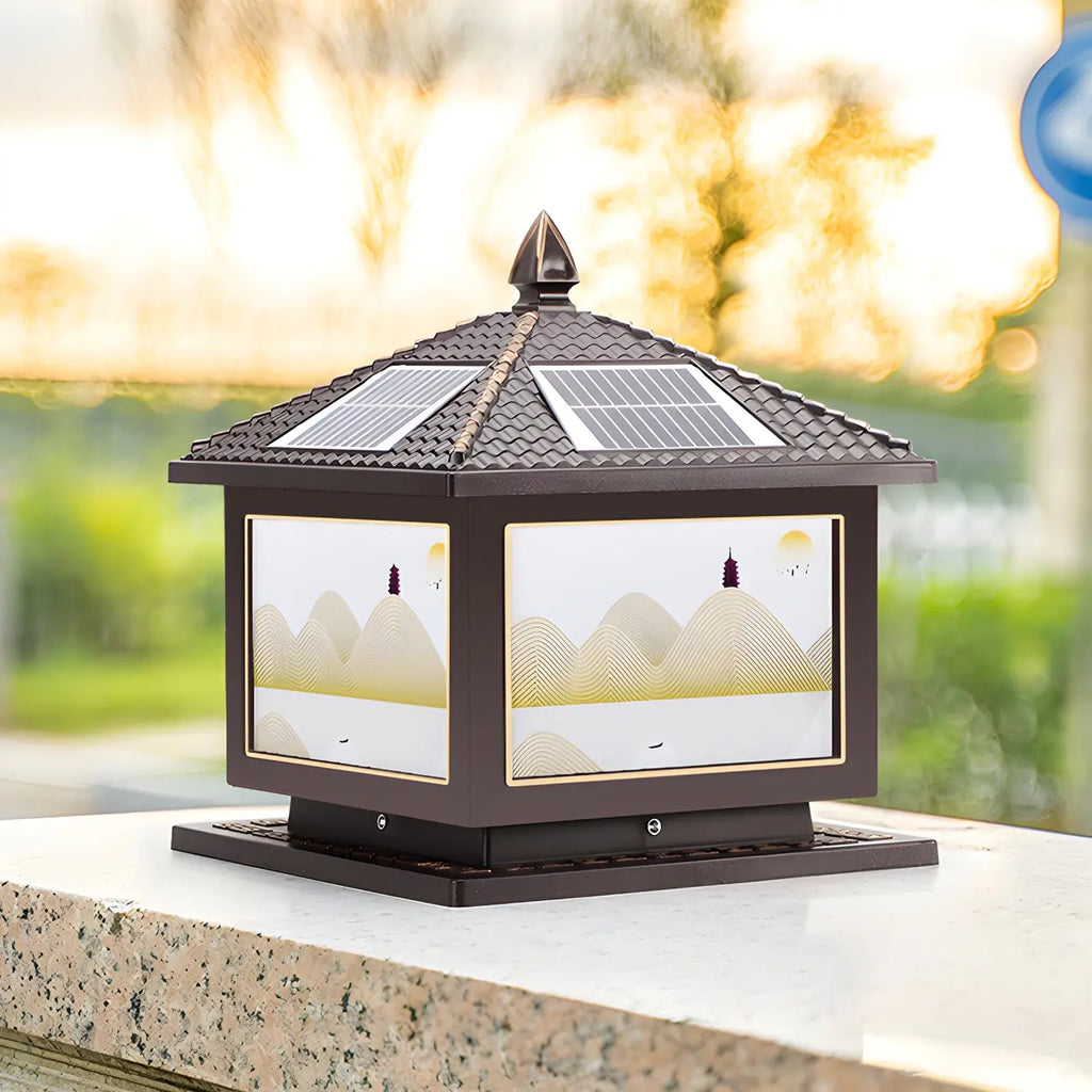 Lampadaires solaires carrés dorés en forme de maison pour l'extérieur