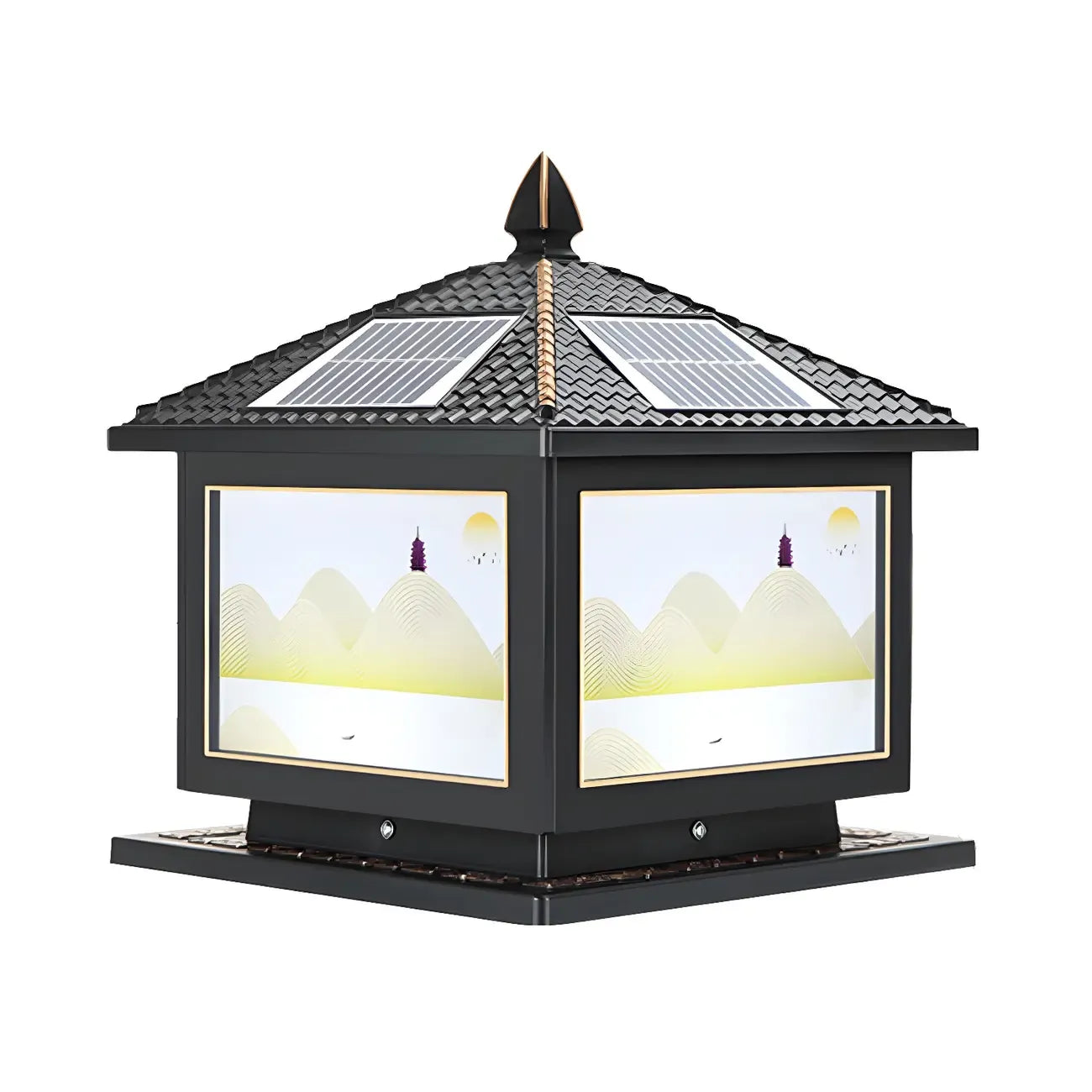 Lampadaires solaires carrés dorés en forme de maison pour l'extérieur