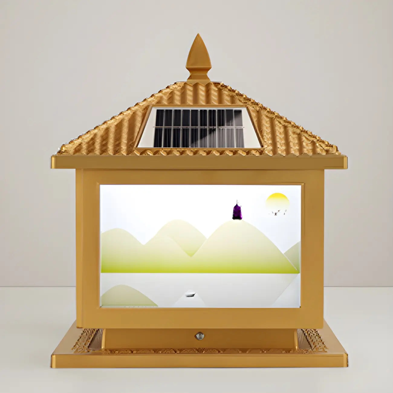 Lampadaires solaires carrés dorés en forme de maison pour l'extérieur