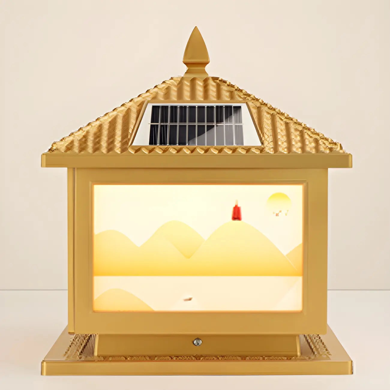 Lampadaires solaires carrés dorés en forme de maison pour l'extérieur