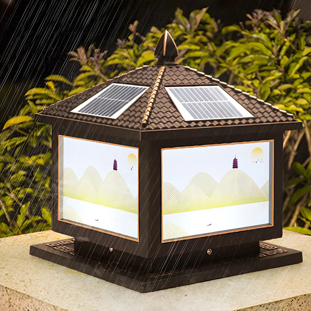 Lampadaires solaires carrés dorés en forme de maison pour l'extérieur