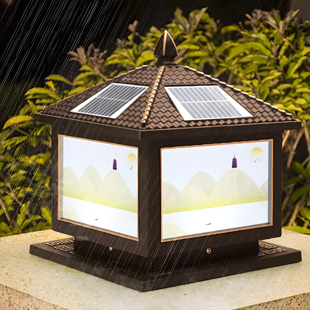 Lampadaires solaires carrés dorés en forme de maison pour l'extérieur