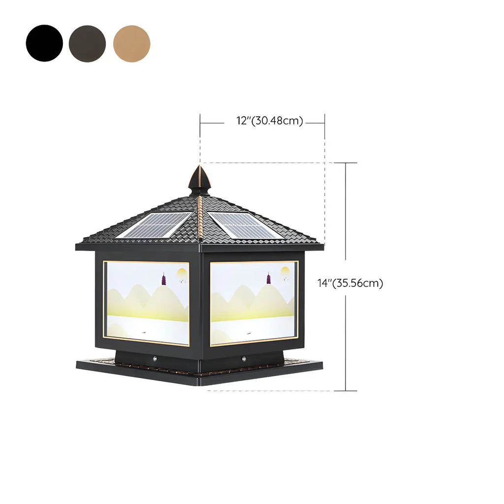 Lampadaires solaires carrés dorés en forme de maison pour l'extérieur