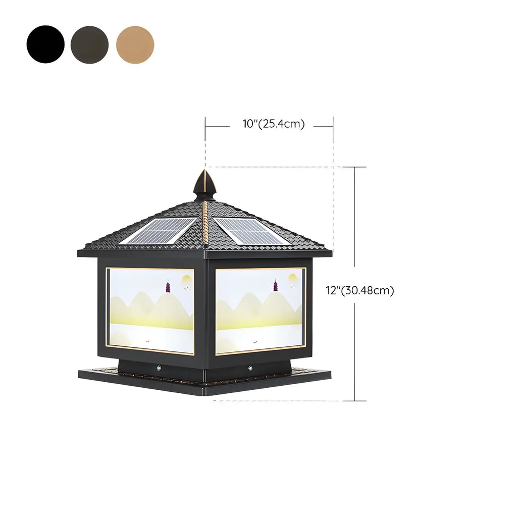 Lampadaires solaires carrés dorés en forme de maison pour l'extérieur