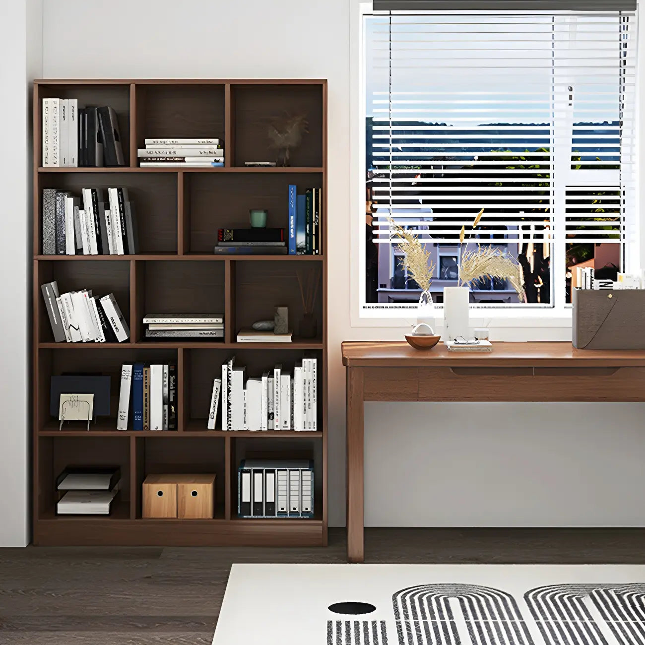 Étagère cubique de rangement en chêne massif de style moderne du milieu du siècle, à 5 niveaux