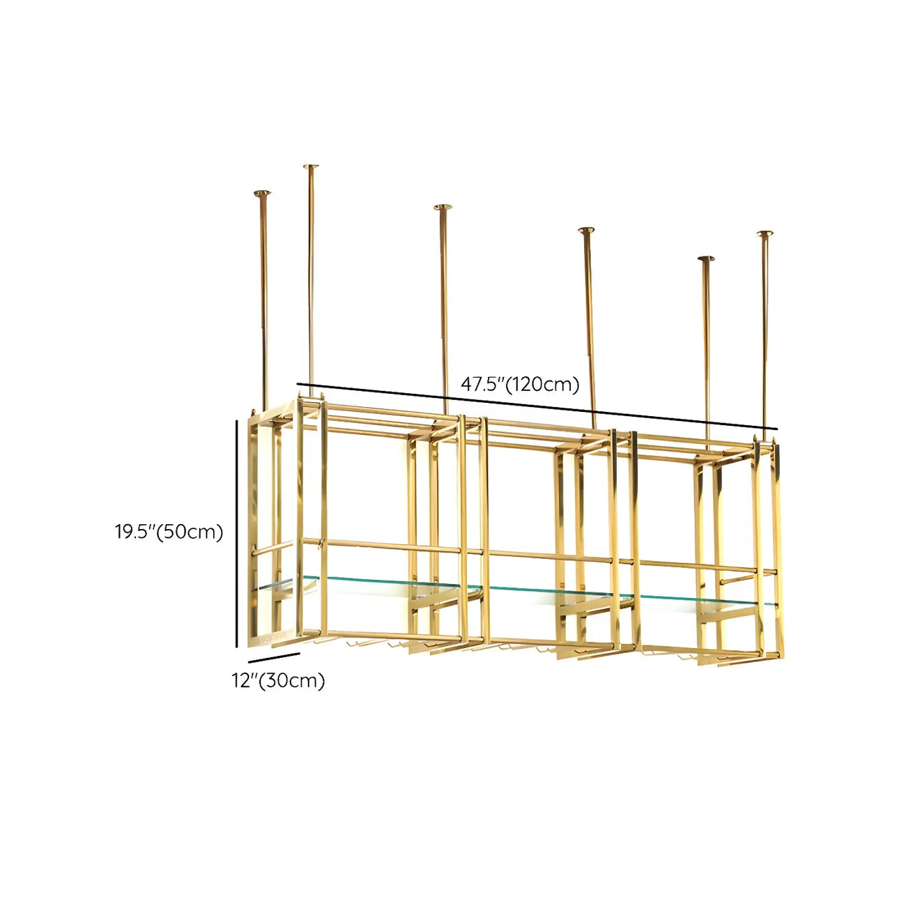 Porte-bouteilles suspendu grand format en métal doré glamour