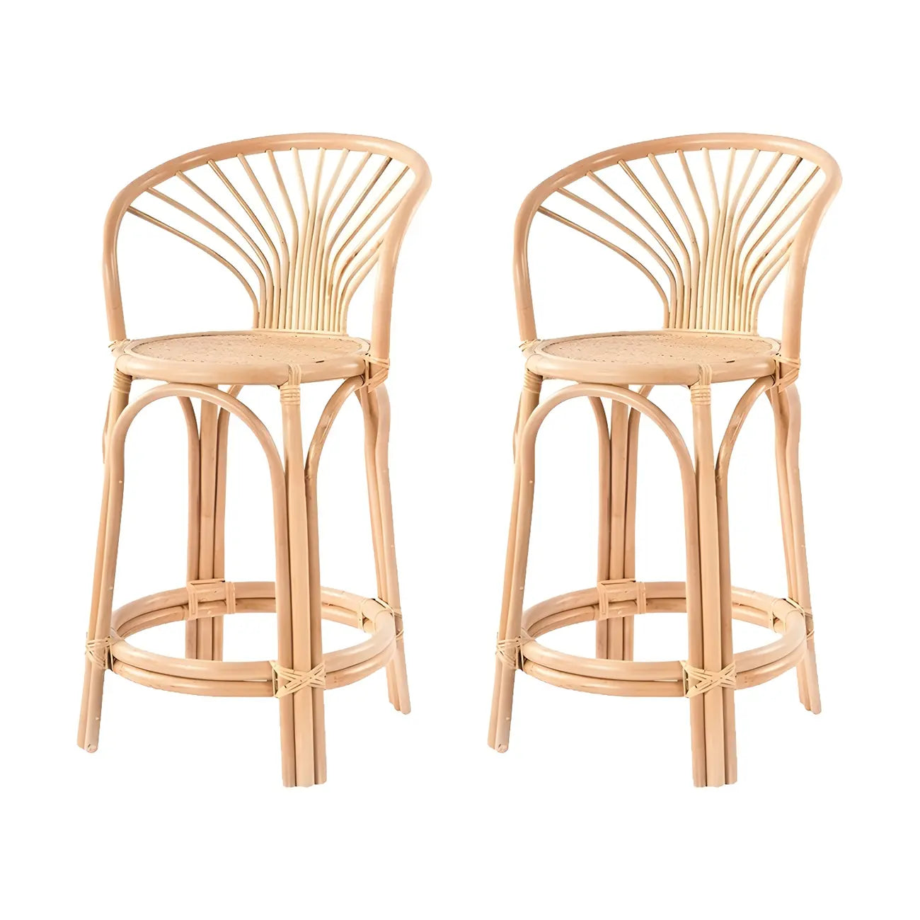 Tabourets de bar contemporains en bois et rotin avec repose-pieds