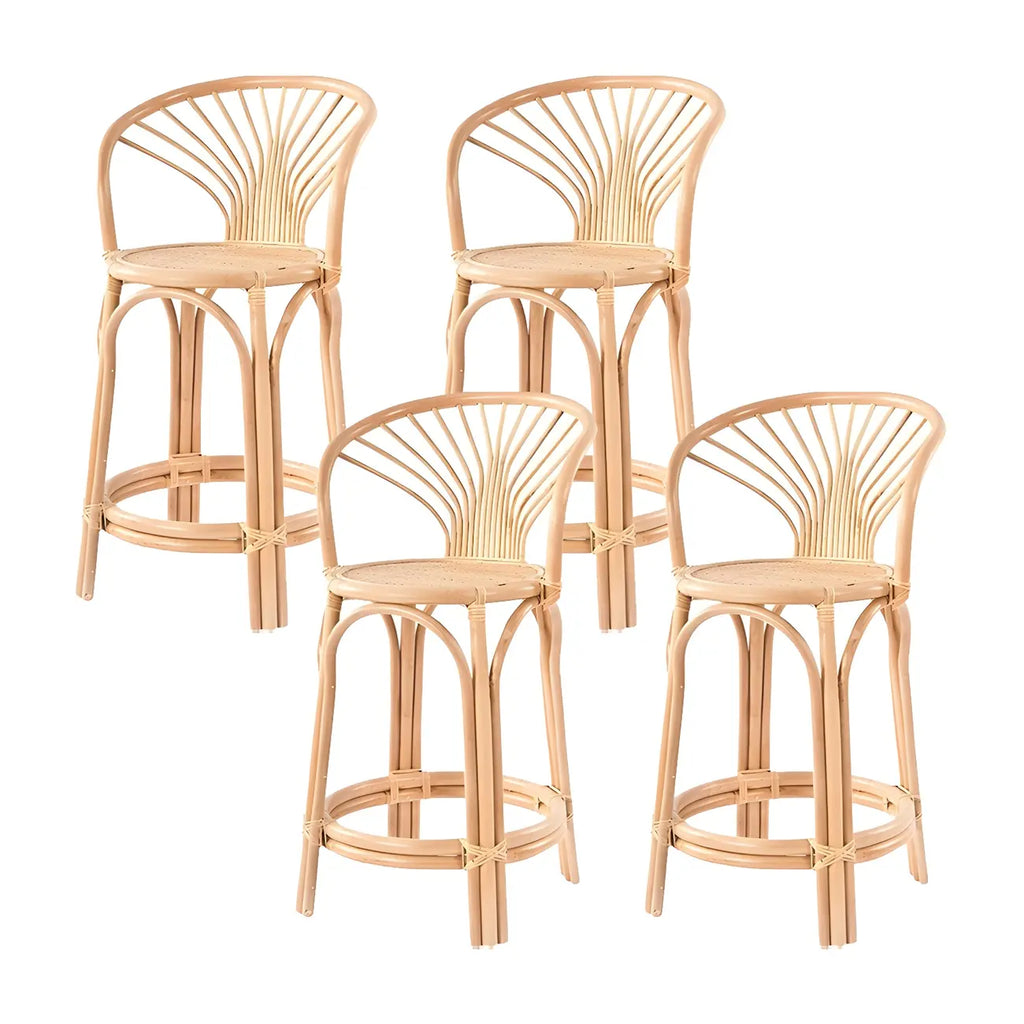 Tabourets de bar contemporains en bois et rotin avec repose-pieds