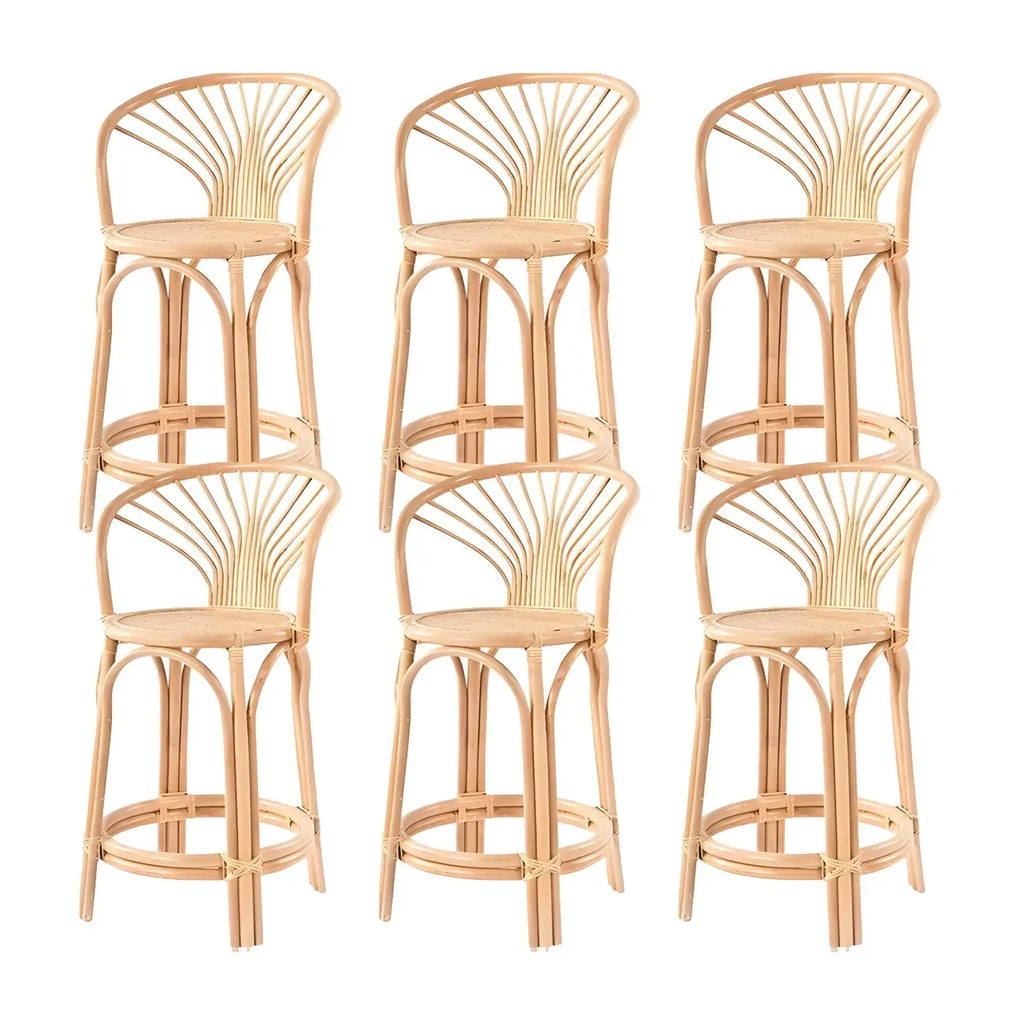 Tabourets de bar contemporains en bois et rotin avec repose-pieds
