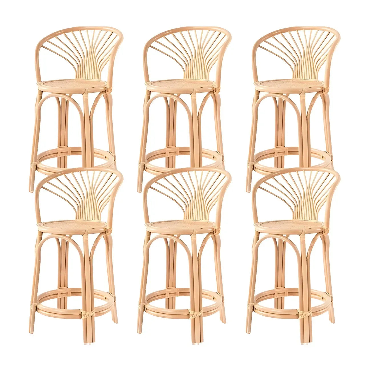Tabourets de bar contemporains en bois et rotin avec repose-pieds