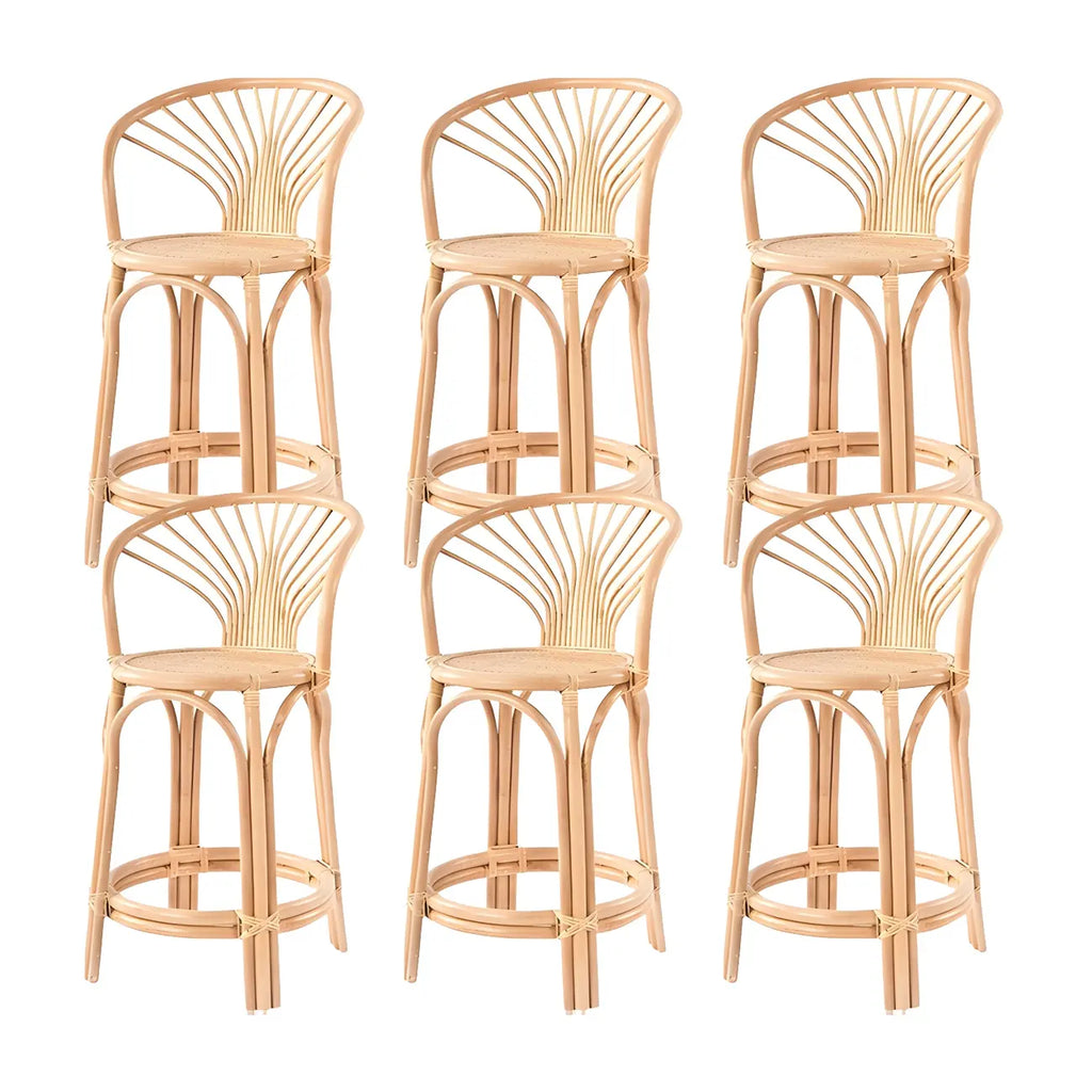 Tabourets de bar contemporains en bois et rotin avec repose-pieds