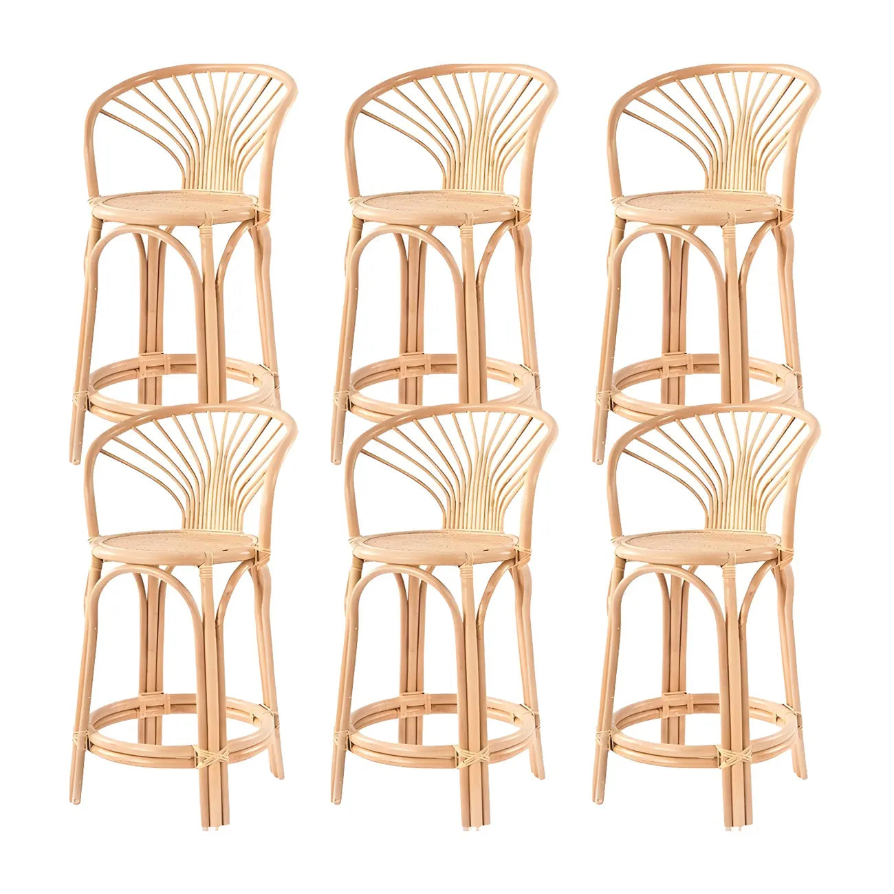 Tabourets de bar contemporains en bois et rotin avec repose-pieds
