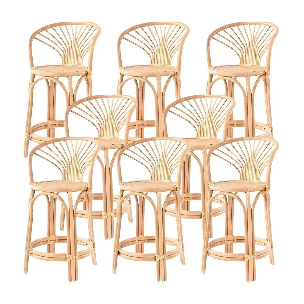 Tabourets de bar contemporains en bois et rotin avec repose-pieds