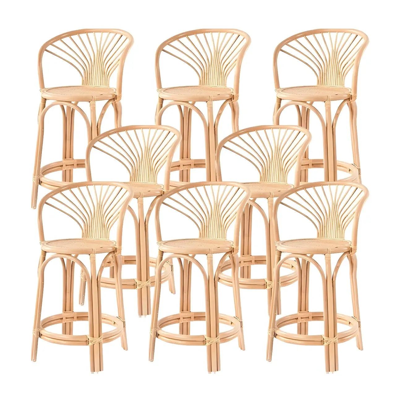 Tabourets de bar contemporains en bois et rotin avec repose-pieds