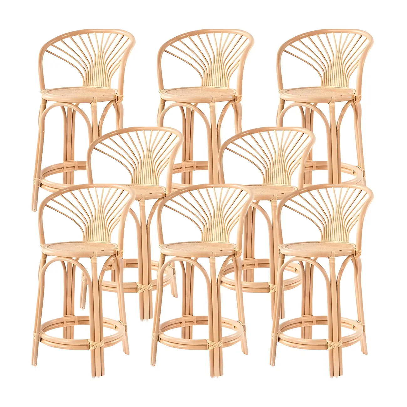 Tabourets de bar contemporains en bois et rotin avec repose-pieds