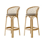 Tabourets de bar contemporains en bois et rotin avec repose-pieds