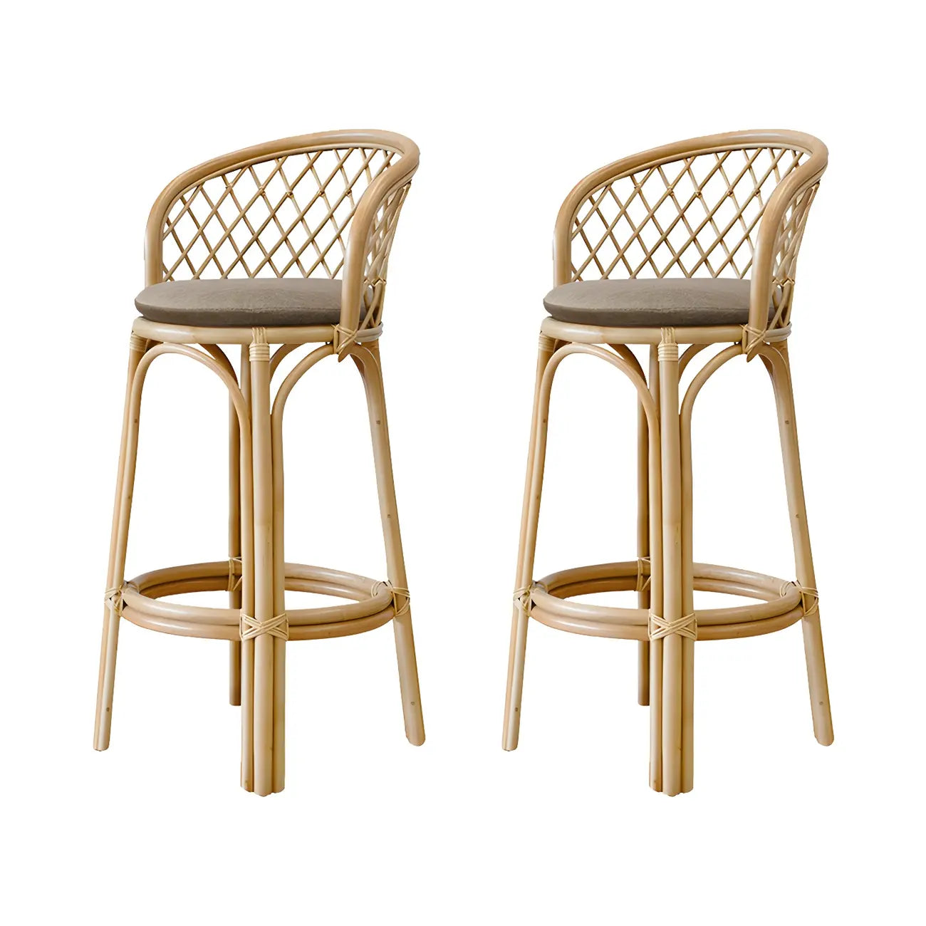 Tabourets de bar contemporains en bois et rotin avec repose-pieds