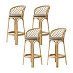 Tabourets de bar contemporains en bois et rotin avec repose-pieds