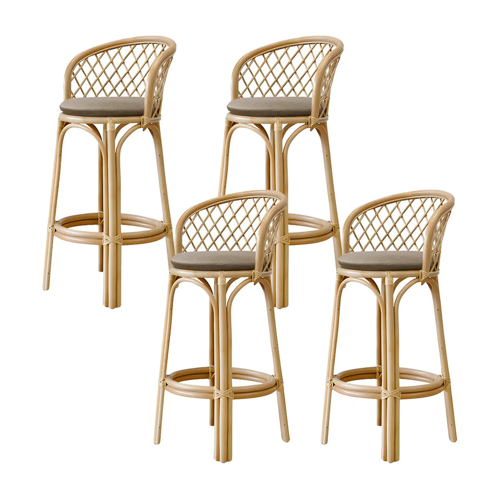 Tabourets de bar contemporains en bois et rotin avec repose-pieds