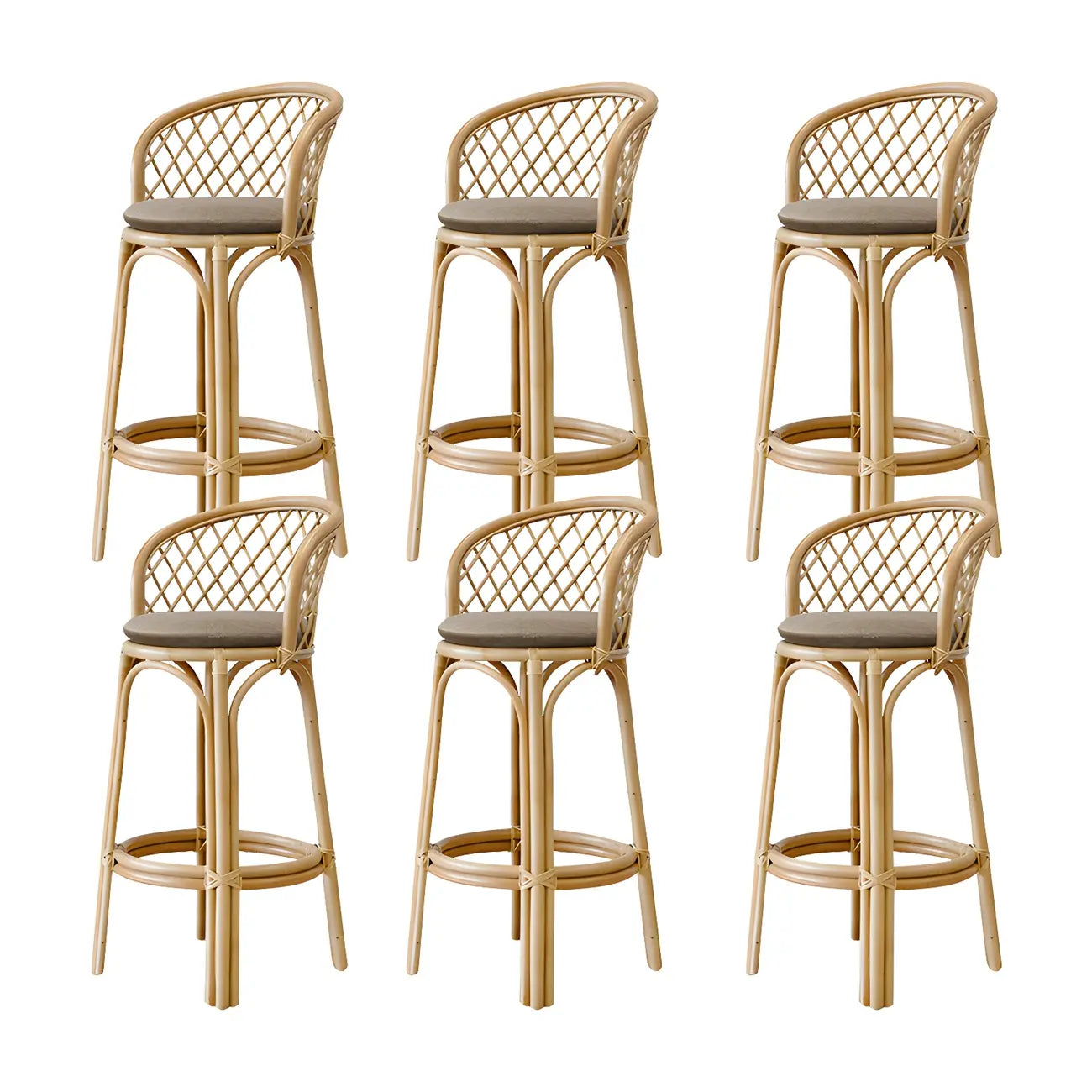 Tabourets de bar contemporains en bois et rotin avec repose-pieds