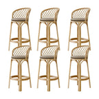 Tabourets de bar contemporains en bois et rotin avec repose-pieds