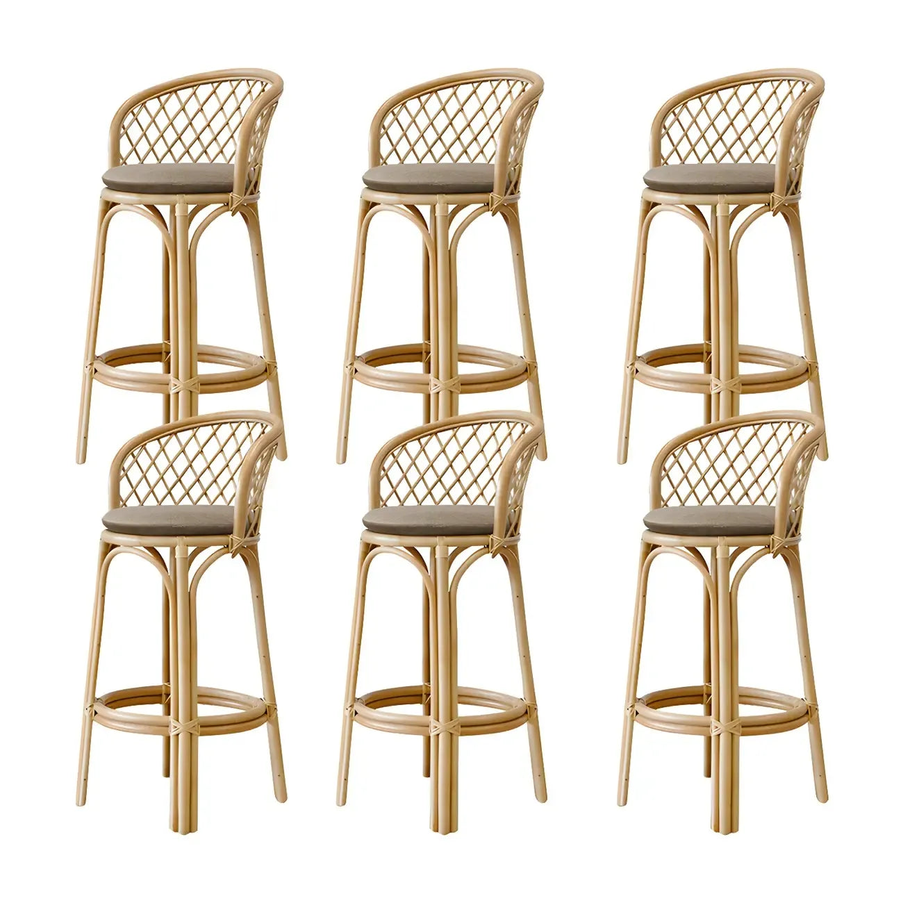 Tabourets de bar contemporains en bois et rotin avec repose-pieds