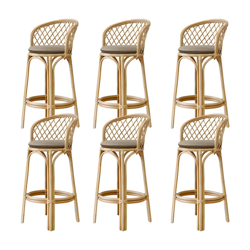 Tabourets de bar contemporains en bois et rotin avec repose-pieds