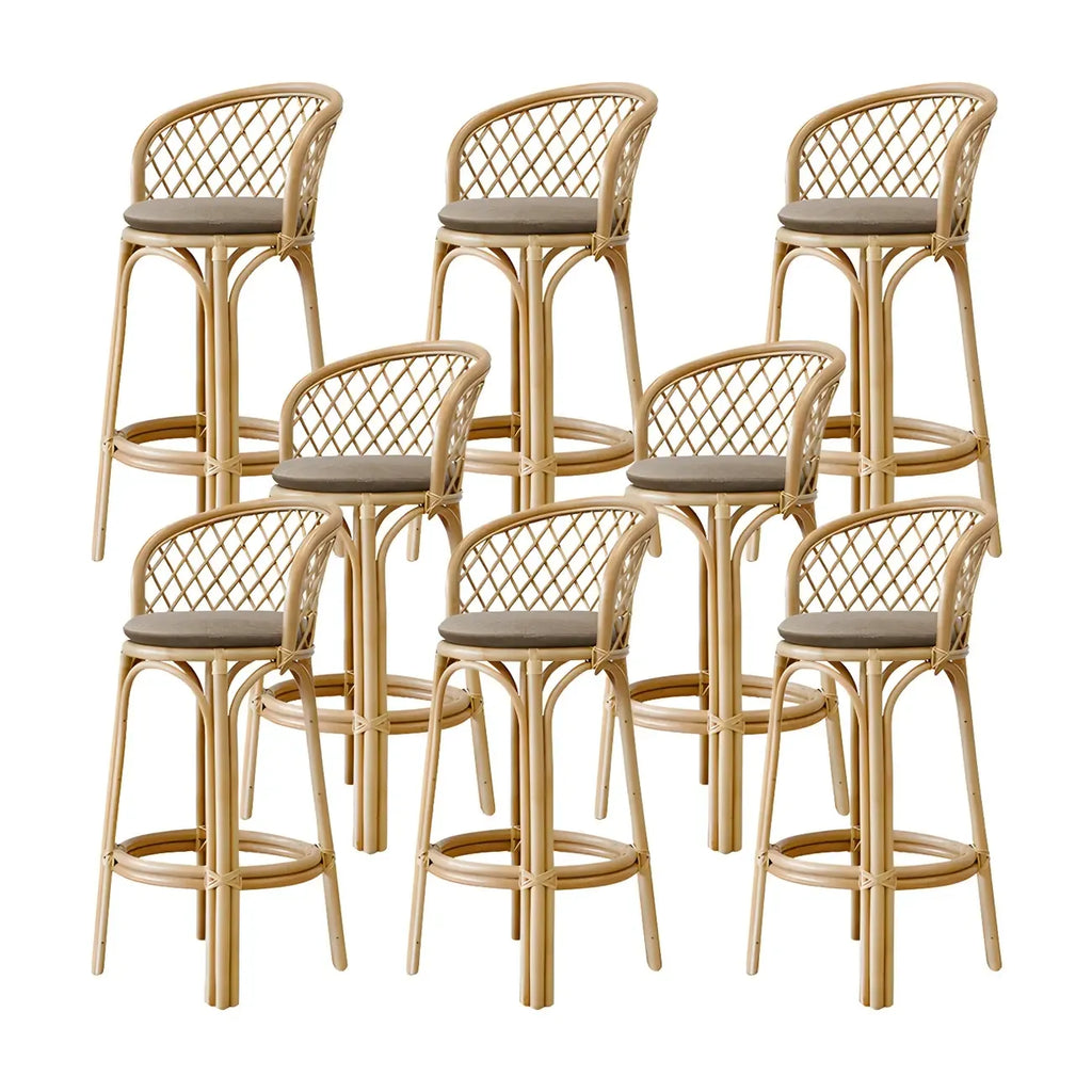 Tabourets de bar contemporains en bois et rotin avec repose-pieds