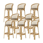 Tabourets de bar contemporains en bois et rotin avec repose-pieds