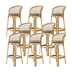 Tabourets de bar contemporains en bois et rotin avec repose-pieds