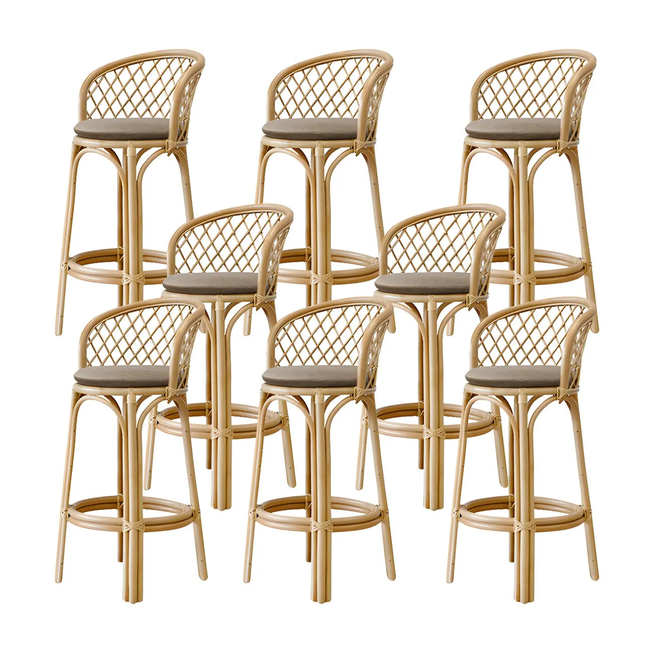 Tabourets de bar contemporains en bois et rotin avec repose-pieds