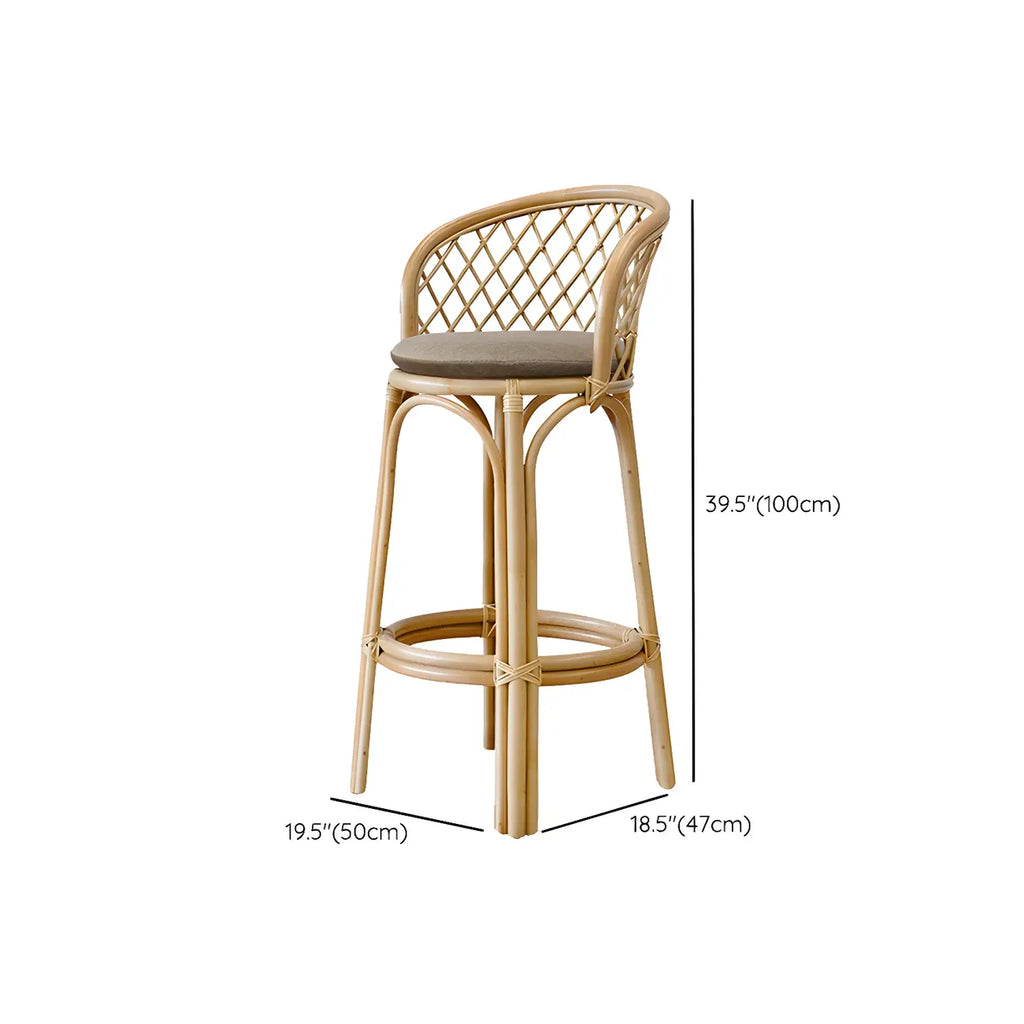Tabourets de bar contemporains en bois et rotin avec repose-pieds