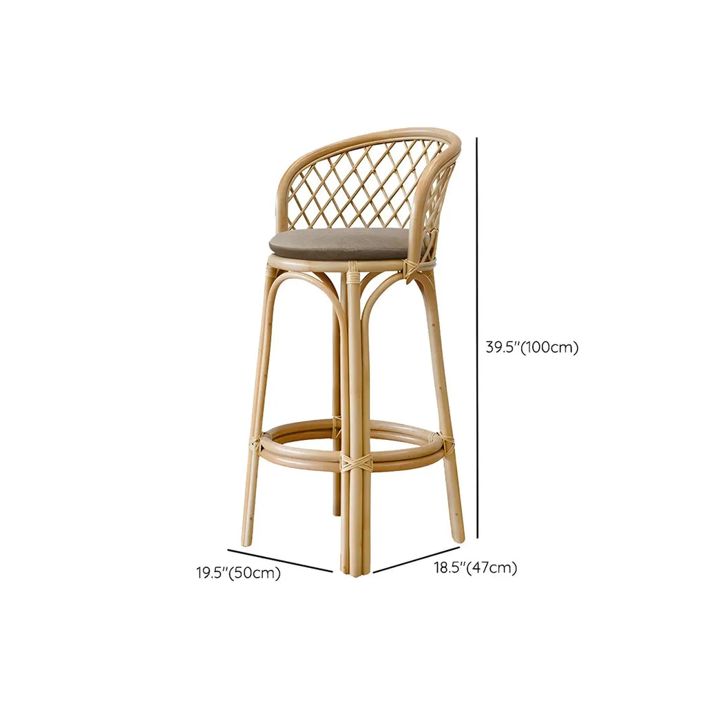Tabourets de bar contemporains en bois et rotin avec repose-pieds