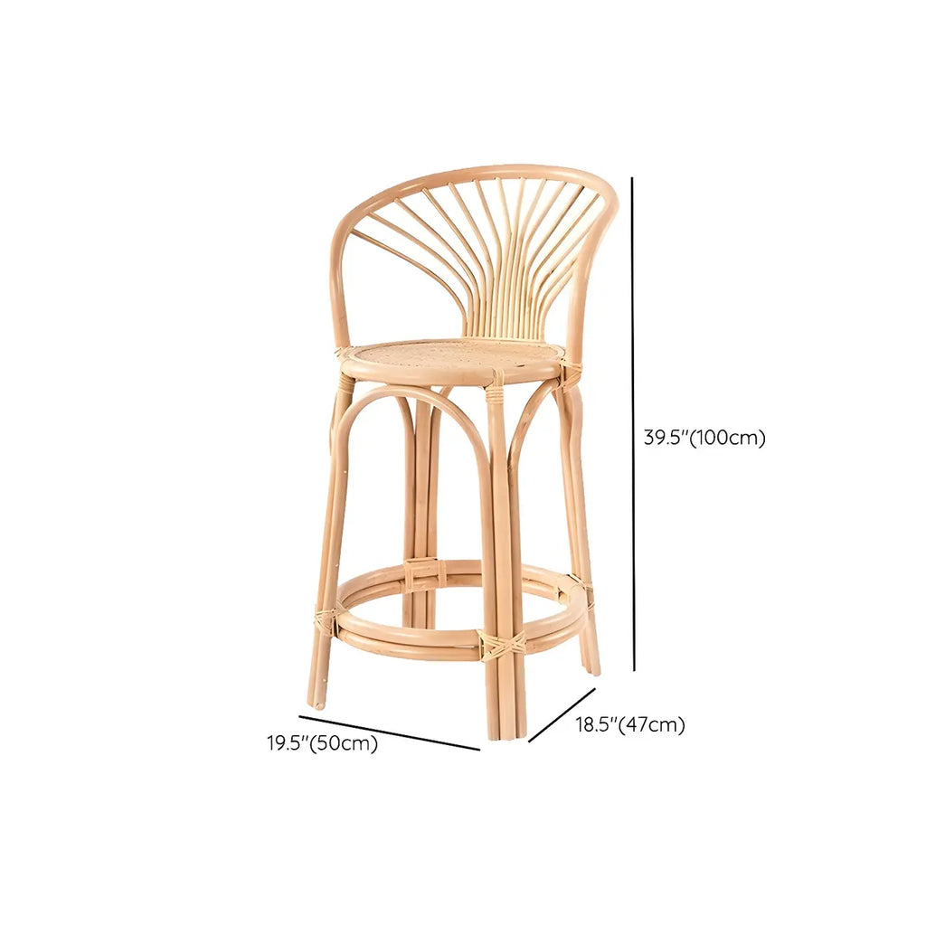 Tabourets de bar contemporains en bois et rotin avec repose-pieds