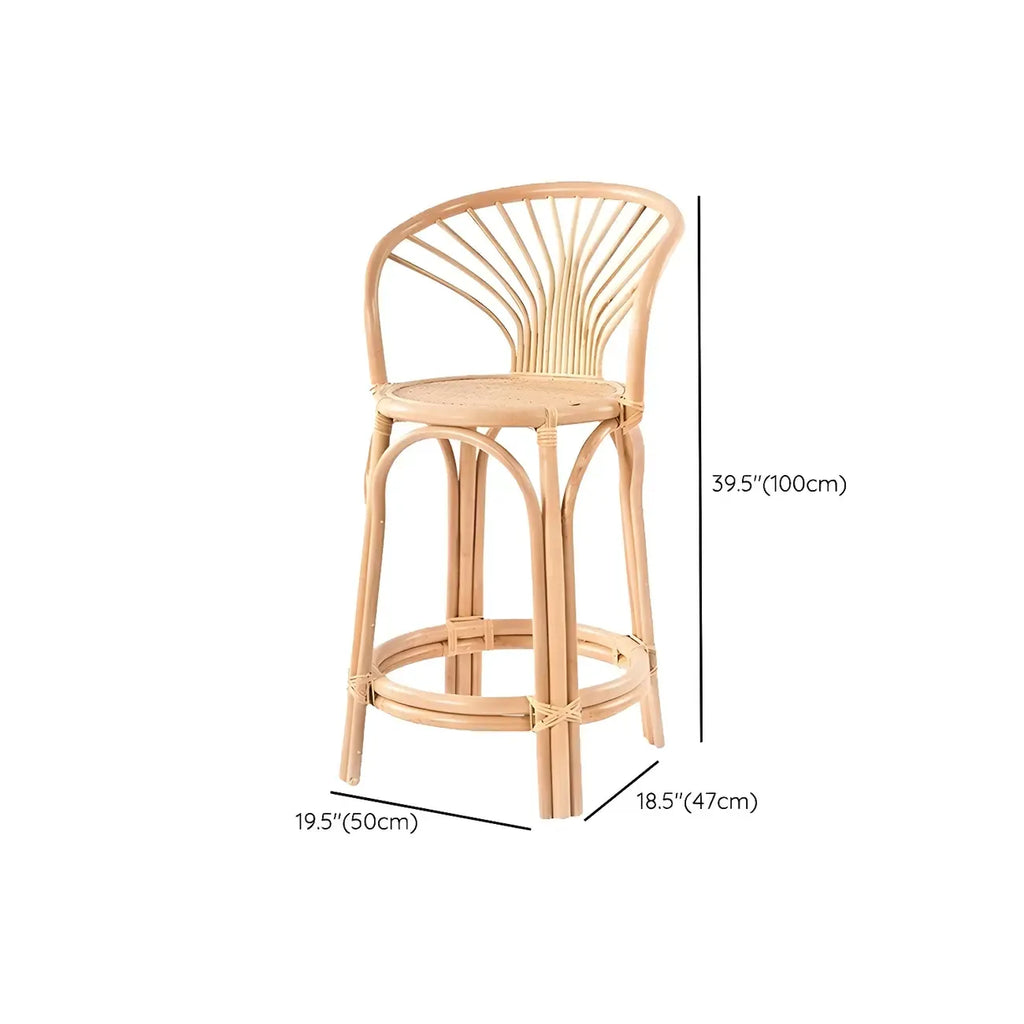 Tabourets de bar contemporains en bois et rotin avec repose-pieds