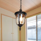 Luminaire suspendu d'extérieur classique rustique avec cadre en fer noir