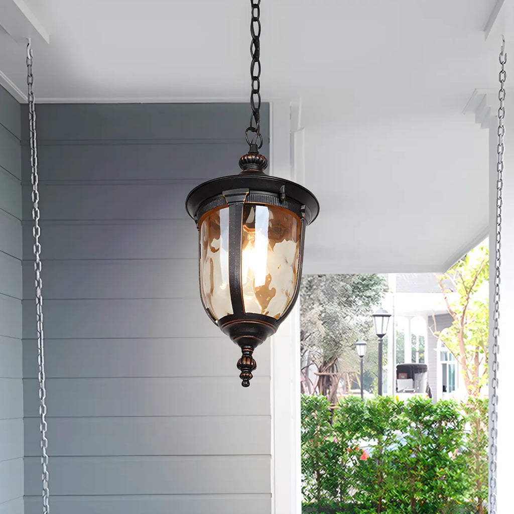 Luminaire suspendu d'extérieur classique rustique avec cadre en fer noir