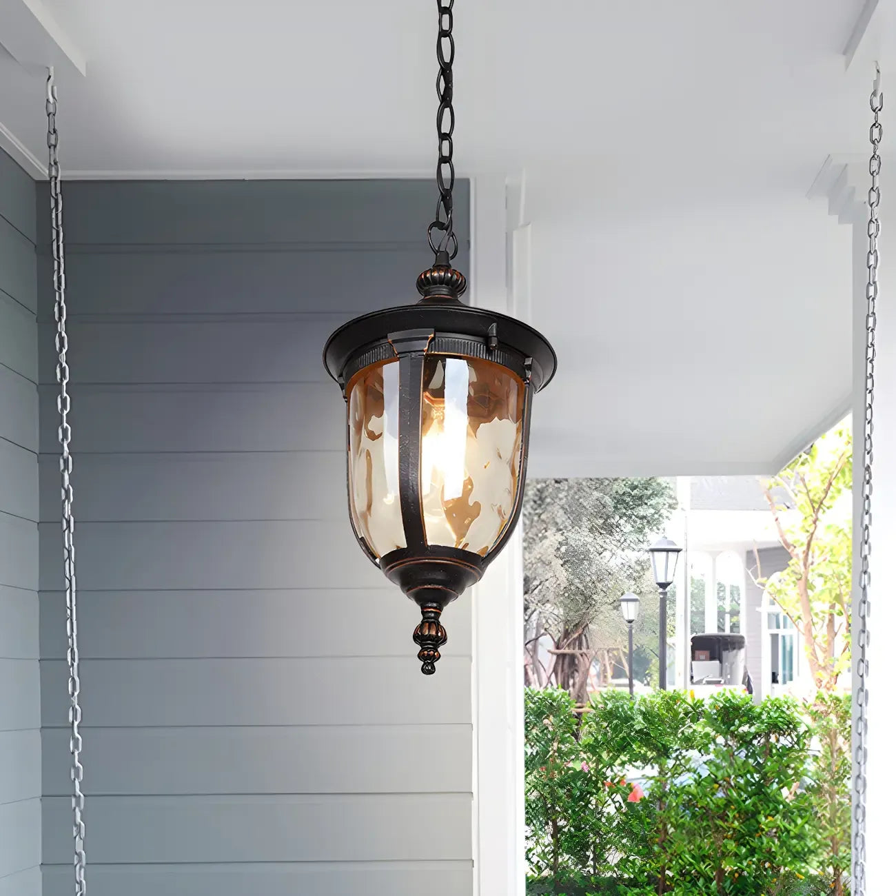 Luminaire suspendu d'extérieur classique rustique avec cadre en fer noir