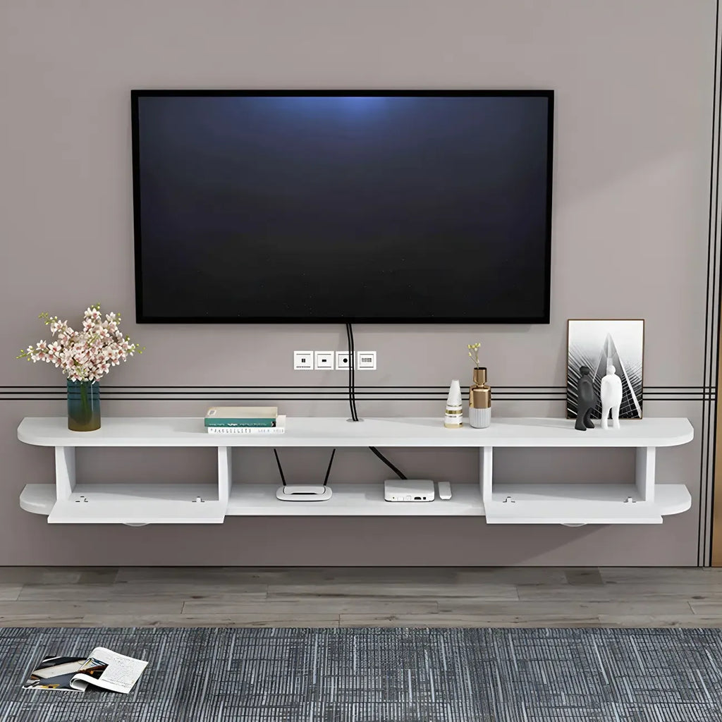 Meuble TV contemporain suspendu en bois noir avec rangement ouvert