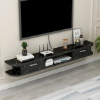 Meuble TV contemporain suspendu en bois noir avec rangement ouvert